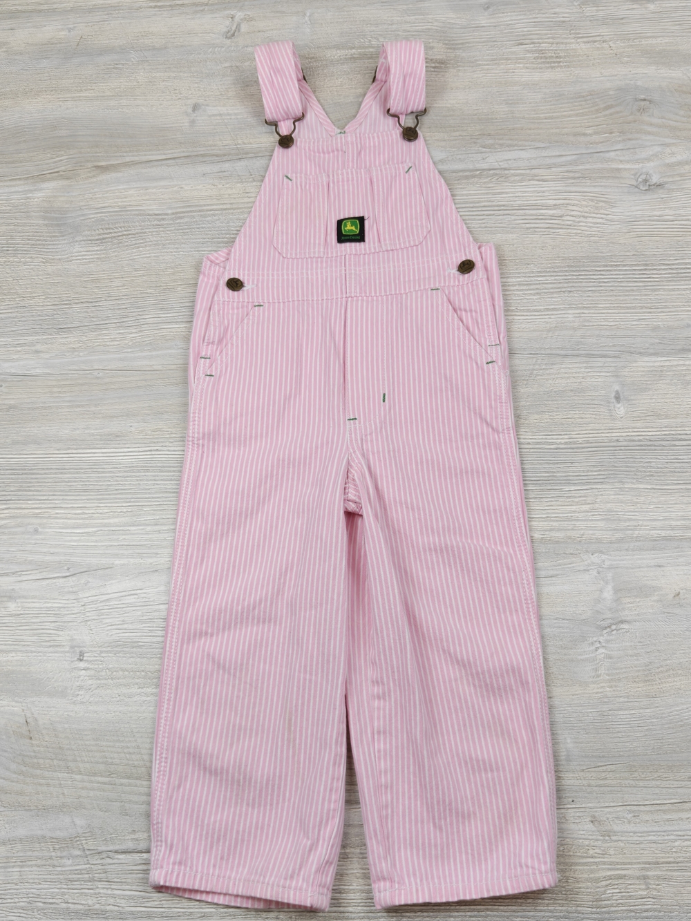 John Deere Overalls Girls 4T Pink Pinstriped Bib Pockets Farmer Cowgirl Rancher